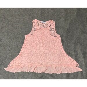 Elsie & Zoey Women's S/M Tank Top Pink Floral Lace Ruffle Hem Sleeveless